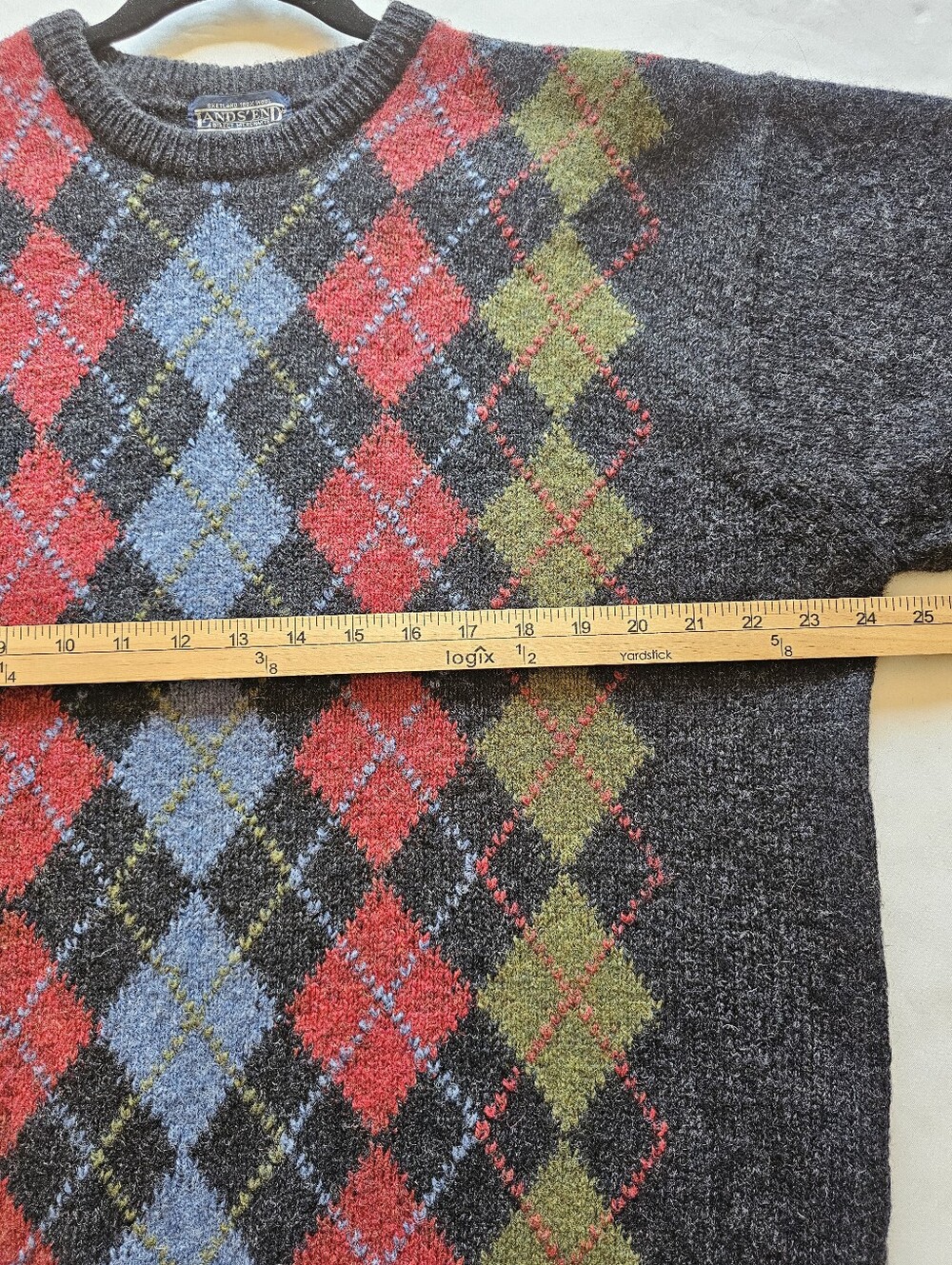 Vintage 90s Lands End 100% Shetland Wool Argyle Sweater Mens L Made in Scotland - Picture 9 of 10